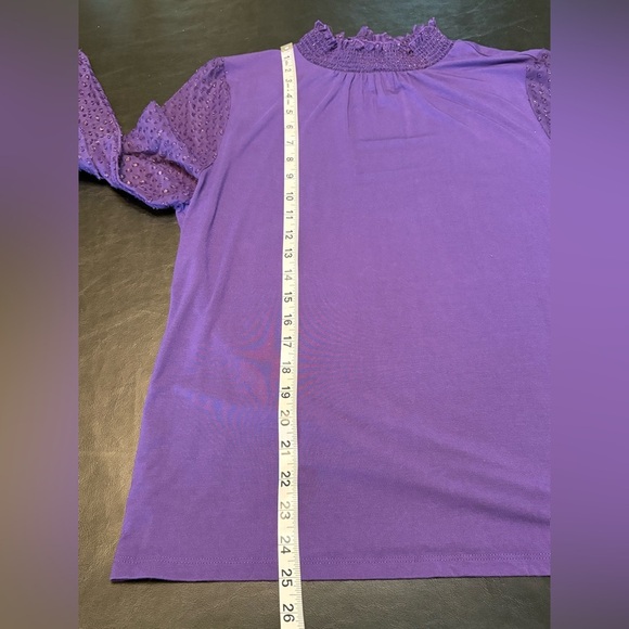 Talbots Vibrant Purple Blouse with Sheer Textured Sleeves size Large - Picture 12 of 12